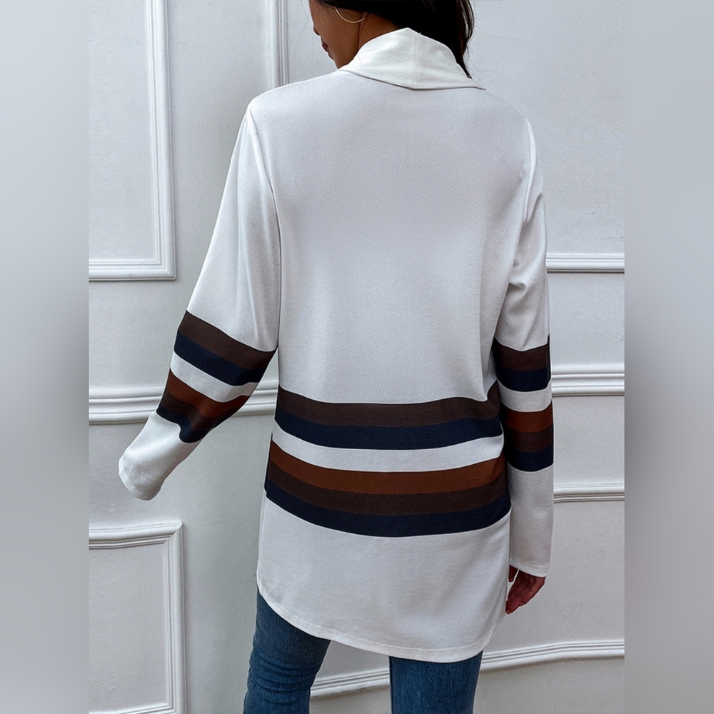Color Wave Open Front Cardigan - White - Picture 4 of 5
